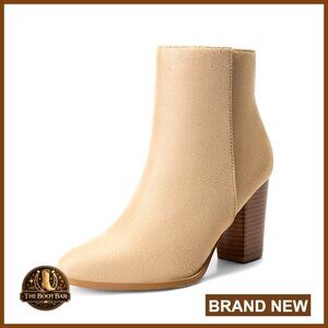 Pointed Toe Ankle Boots Chunky Block Heel Booties Elegant Chic Style